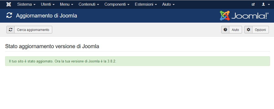 joomla 3.8.2 aggiornamento effettuato
